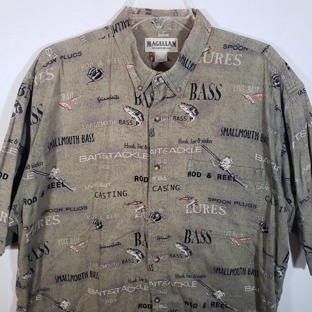 Magellan Bass Fish Shirt XL Button Up Short Sleeve Cotton